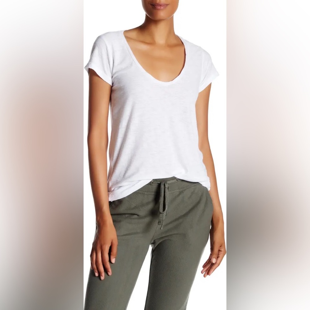 James Perse Scoop Neck Short Sleeve White T-Shirt Tee Size 0, NWT